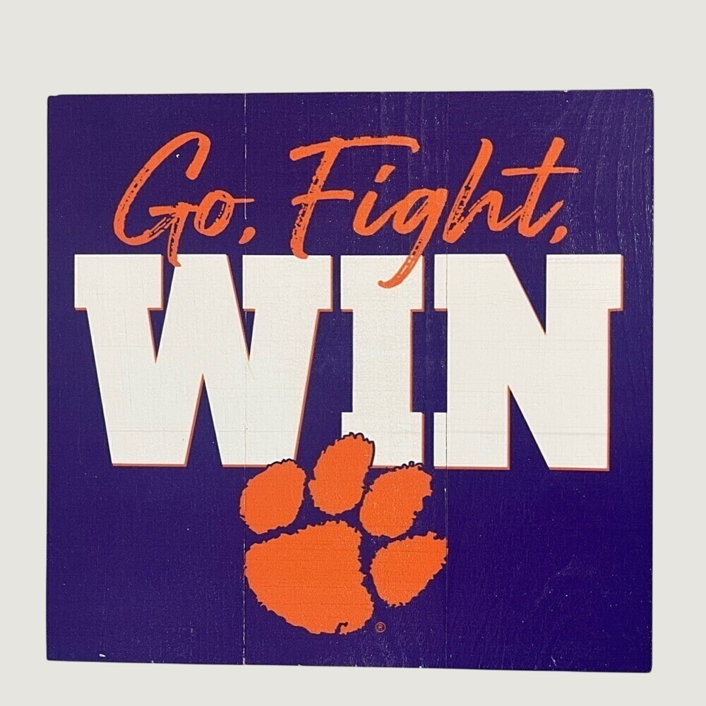 Clemson Tigers Go Fight Win Wooden Wall Sign Purple Orange 10x10 P Graham Dunn